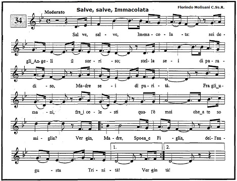 Il bel canto dedicato all’Immacolata dal redentorista P. Florindo Molisani nel 1854 a L’Aquila ed eseguito da 200 ragazze, in occasione del dogma mariano.